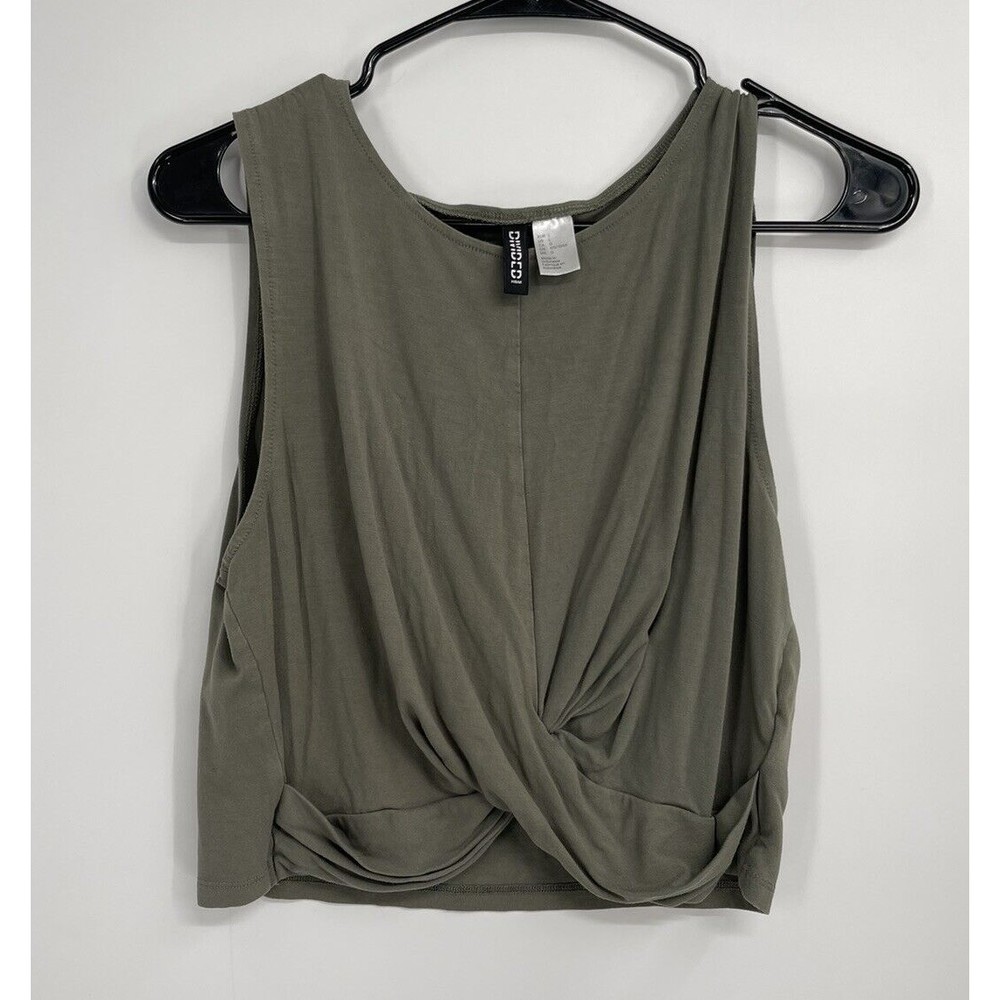H&M Divided Women Military Green Sleeveless Twist Crop Tank Top Size L